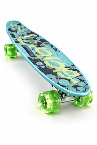 Janissary Turkuaz Desenli Işıklı Tekerlekli Çocuk Kaykay – Taşıma Saplı, Skateboard