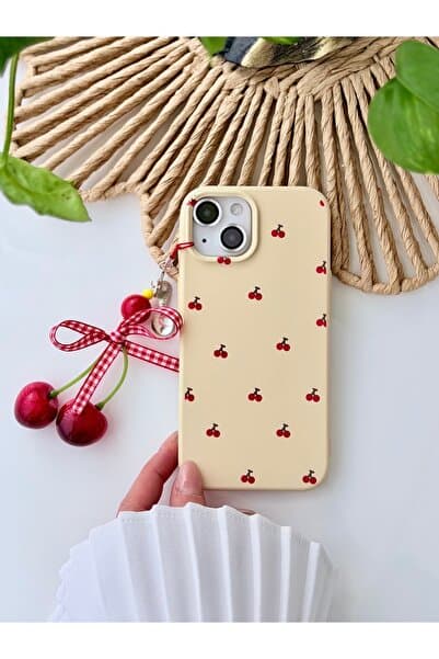 Go Aksesuar Iphone 13 /14 / 15 Uyumlu Charm Kiraz Tasarımlı Esnek Silikon Kılıf