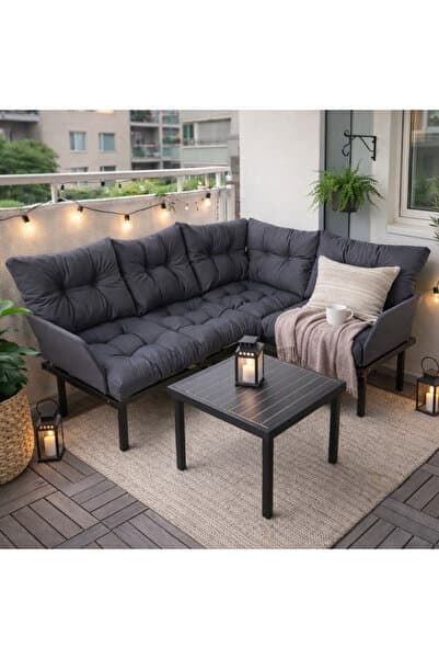 eportatif Bahçe Köşe Takımı Balkon ve Cafe Modüler Metal Köşe Koltuk Takımı Sehpalı