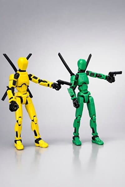 MD Design Oynar Eklemli Hareketli Robot Dummy 13 cm 2'li Set Aksiyon Figür Pozlanabilir (Silah Seti Hediye)