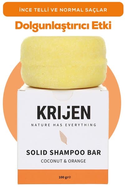 Krijen Hindistan Cevizi & Portakal Kabuğu Katı Şampuan 100 Gr | C Vitamini & Bitkisel Keratin