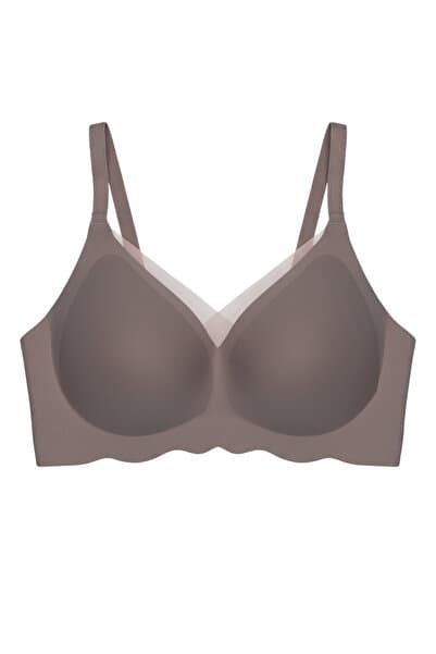 Cottonhill Seamless Bra - Touch | Kahverengi Lazer Kesim Dikişsiz Tül ve Dalga Detaylı Balensiz Kadın Sütyen