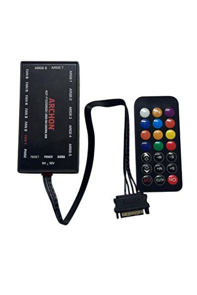 Archon 3 Pin Argb Kontrolcü Devre Ve Kumanda Seti Tüm 3 Pin Fanlar Ve Rgb, Argb Kasalar Ile Uyumludur