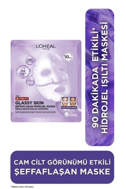 L'Oreal Paris Revitalift Glassy Skin Cam Cilt Görünümü Etkili Şeffaflaşan Işıltı & Nem Veren Hidrojel Yüz Maskesi