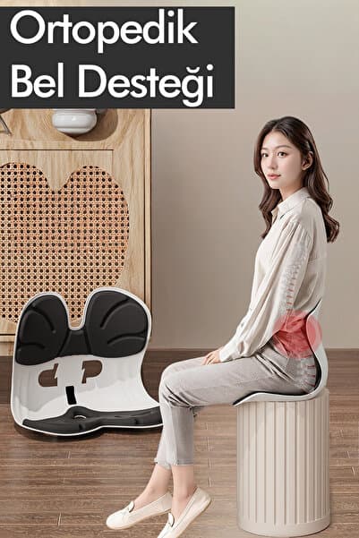 Ergonomik Ortopedik Bel Destekli Oturma Minderi Postür Düzeltici İş Ev Oto Sırt Koltuk Yastığı Siyah