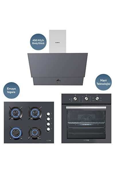 Kristal Antrasit Gri Cam Ankastre Set