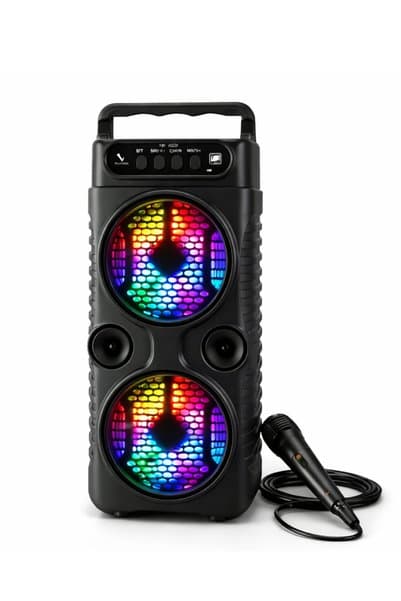 Abbruch Bluetooth Hoparlör Mikrofonlu Led Işıklı Şarjlı Karaoke Ses Bombası Radyo Usb Sd Girişli Yüksek Ses