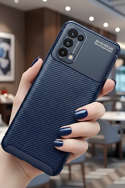 TechTrove Oppo Reno 5 Kılıf Kamera Korumalı Darbe Emici Karbon Fiber Desenli Kapak