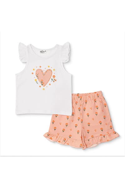 ebebek Hello Baby HelloBaby Kız Bebek Atlet-Şort Kalp Baskılı Bisiklet Yaka Atlet Reçme