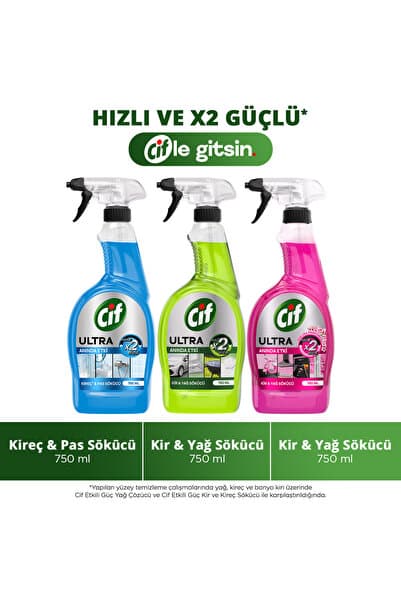 Ultra Sprey Anında Etki Kir & Yağ Çözücü 750ml x1 Sakura Sprey x1 Kireç ve Pas Sökücü x1