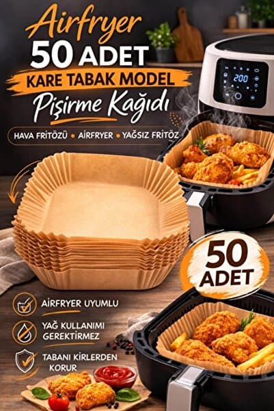 Airfryer Pişirme Kağıdı 50 Adet Hava Fritözü Kare Model Pişirme Kağıdı Airfryer Yağsız Firitöz