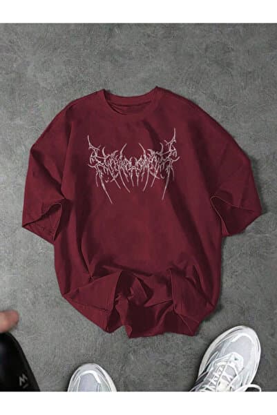 Revasser Unisex Kadın/Erkek GEO Özel Baskılı Oversize Penye Bisiklet Yaka T-Shirt