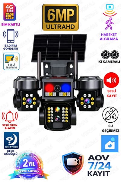 İki Kameralı Sim Kartlı 7/24 Kayıt Özelliği Olan Güneş Enerjili Su Geçirmez Güvenlik Kamerası