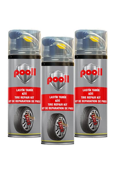 POOLL Lastik Tamir Spreyi Kiti Acil Lastik Şişirici 400 ml 3 Adet Set