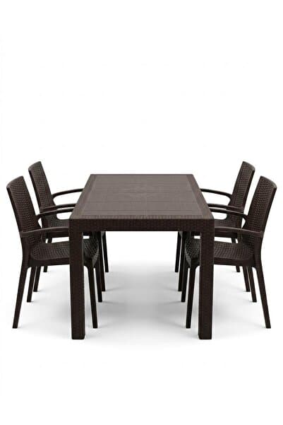 Mandella Kampanyalı Elit Rattan 70x120 Nirvana Koltuk Masa Takımı 4 Kişilik Kahverengi