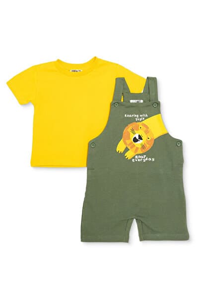 ebebek Hello Baby HelloBaby Erkek Bebek Şort Salopet-Tshirt Düğmeli Bisiklet Yaka Kısa Kol Reçme