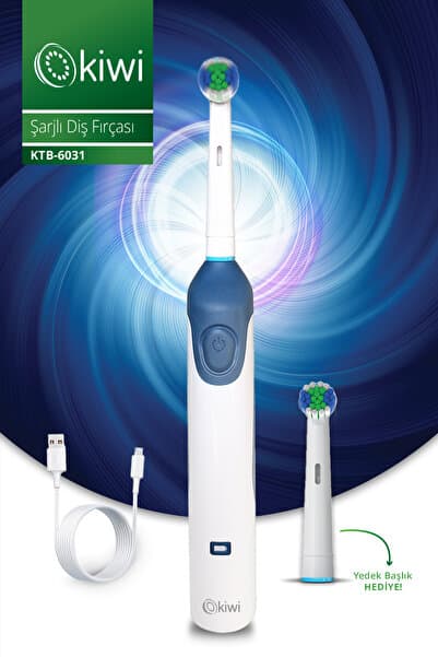 KTB-6031 Şarjlı Döner ve Titreşim Başlıklı Diş Fırçası & Yedek Başlık | 600 mAh Li-Ion & IPX7