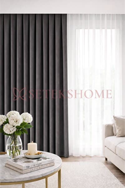 Setekshome Ada Fon Perde Ekstraforlu Büzgülü Pilesiz - Gri