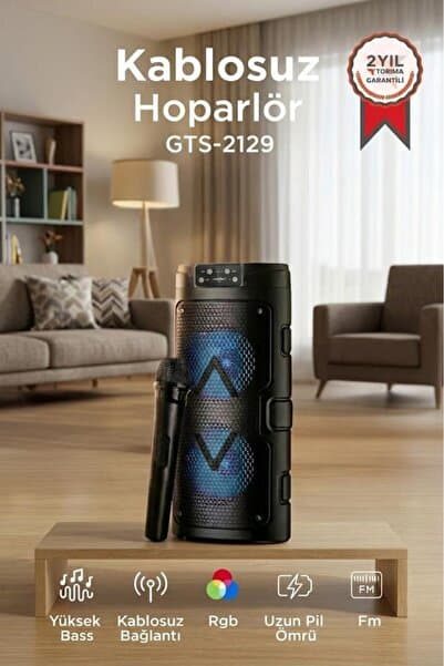 Torima Bluetooth Hoparlör Mikrofonlu Rgb Işıklı Taşınabilir Parti Speaker GTS-2129 Siyah