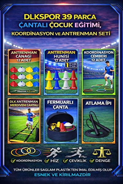 DLKSPORT ÇANTALI 39 PARÇA ÇOCUK EĞİTİMİ , KOORDİNASYON VE ANTRENMAN SETİ ATLAMA İPİ HEDİYELİ