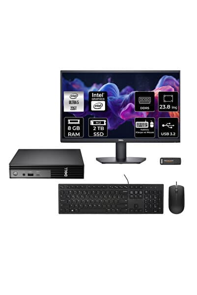Dell Pro Micro QCM1250 Ultra 7 235T 8GB 2TB SSD 23.8" Monitör FDOS Mini Masaüstü Bilgisayar