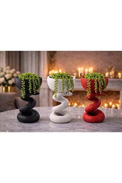 3D FABRİKAM 🐍 Serpenta Dekoratif Yılan Saksı – Modern Ev & Ofis Dekoru Bitki Saksısı (Siyah / Beyaz / Kırmızı)