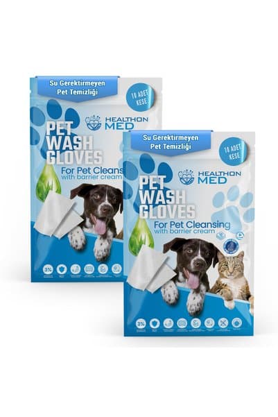 HEALTHON MED Evcil Hayvan Temizleme Mendili Kese Eldiveni 20 Adet (2li Paket) Kedi Köpek ve Diğer Tüm Hayvanlar