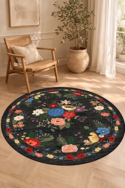 Dijital Kaymaz Yıkanabilir Renkli Vintage Yuvarlak Salon Halısı Çocuk Halısı