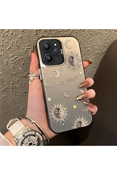 CASEVIBE Redmi 12 4G/5G Uyumlu Altın Tonlu Yıldız Desenli Akrilik Malzemeli Telefon Kılıfı