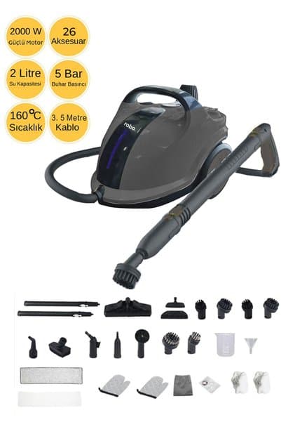 ROBO Buharlı Temizleyici 26 Parça 2000w ultra güçlü Gri