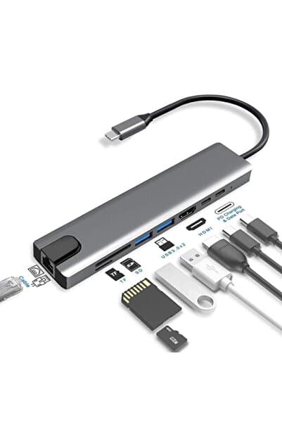 LUX Macbook Pro Air Usb Type-c Hub Dönüştürücü Çevirici Çoklayıcı Usb Hdmı Micro Sd Girişli