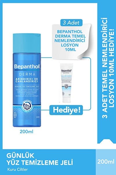 Bepanthol Yüz Temizleme Je 200 ml & 3 adet Temel Nemlendirici Losyon 10 ml - Günlük Vücut Bakım