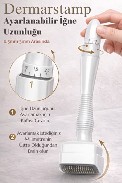 Ayarlanabilir Dermastamp 0.25-3mm Titanyum Mikro İğneli Saç Sakal Çıkarmaya Yardımcı ve Cilt Cihazı