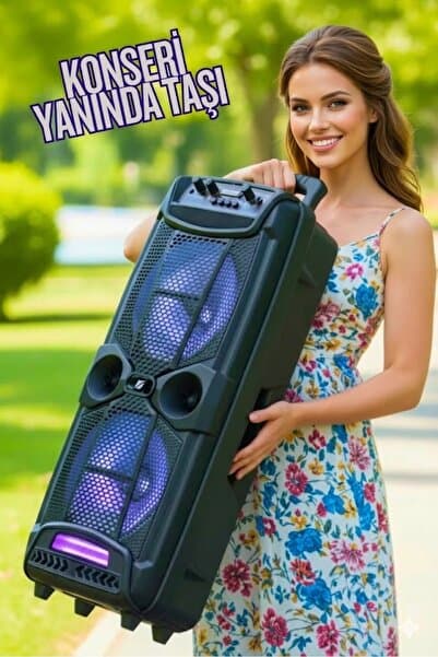 SOONBOX Mikrofonlu Bluetooth Hoparlör 8x2 Toplantı Parti Eğlence Led Işıklı Sd Kart Fm Usb Girişli Speaker