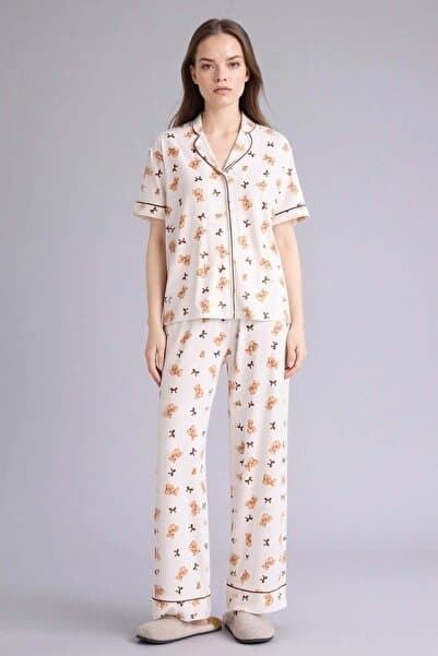 Defacto Ultra Yumuşak Softshell Ayıcıklı Pijama Takımı Üst Alt G7965AX26SP