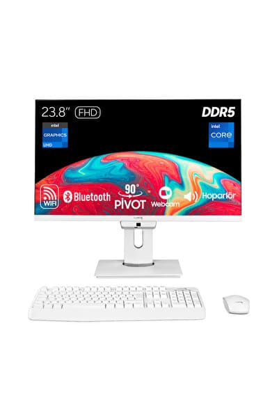 TURBOX TAx1676 i5 12400 16GB DDR5 512GB NVMe 23.8 inç FHD Pivot WiFi BT Webcam Win11 Uyumlu AIO PC