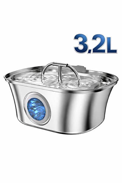 Electron 3.2 L Çiftli Paslanmaz Çelik Kedi Köpek İçin Otomatik Su Pınarı Su Çeşmesi Su Sebili Sessiz Pompalı