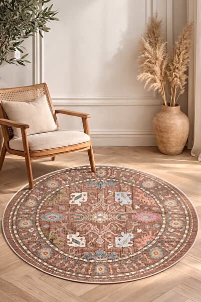 Dijital Kaymaz Yıkanabilir Renkli Vintage Yuvarlak Salon Halısı Çocuk Halısı