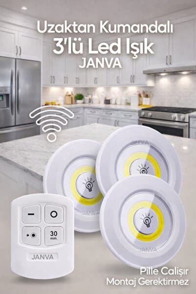 Janva Masa Lambası Mutfak Tezgah Altı Banyo Dolabı Dolap İçi Kablosuz 3Lü Kumandalı Ve Pilli Led Işık