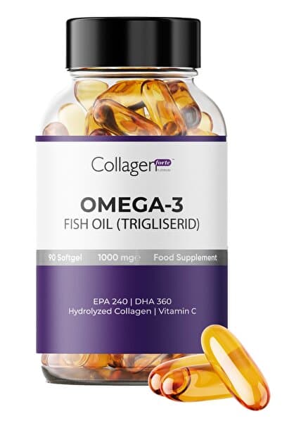 Omega-3 Premium Fish Oil 90 Softgel X 1000mg, Balık Yağı, Hidrolize Kolajen & C Vitamini
