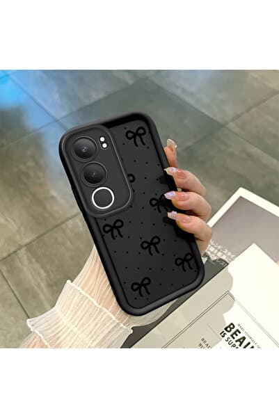 quırkshıeld Vivo Y29 5G Uyumlu Minimalist siyah kurdele nokta baskılı yumuşak silikon telefon kılıfı