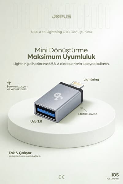 Jopus İphone Lightning to USB 3.0 OTG Veri Aktarımı Otg Çevirici Dönüştürücü Adaptör