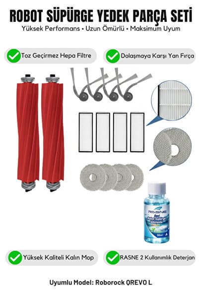 Asgard Grup ROBOROCK Q REVO L UYUMLU 2 Ana Fırça 4 Yan Fırça 4 Filtre 4 Mop