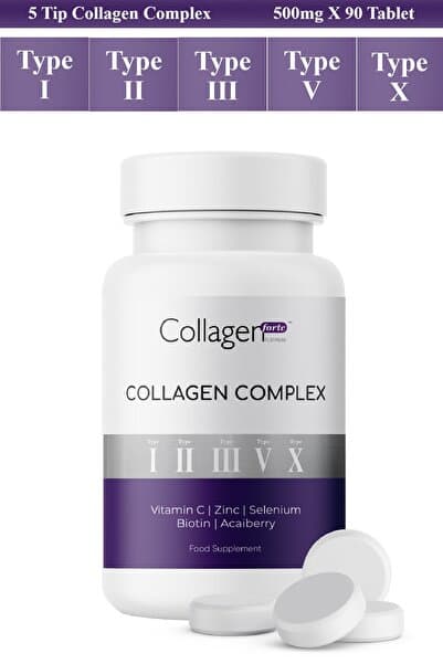 5 Tip Kolajen Complex Tip 1,2,3,5 Ve Tip 10 Biotin, Çinko, Selenyum, C Vitamini & Açai, 90 Tablet