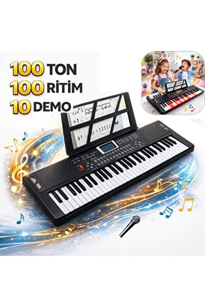 MultiZone Işıklı 61 Tuşlu Dijital Çocuk Piyanosu Hediye Mikrofonlu Org 5 Oktav Elektronik Keyboard