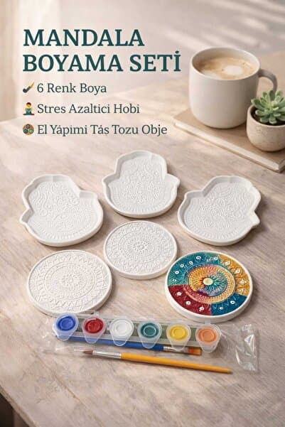 Hobicini 6 Adet Mandala Desenli Taş Figür Boyama Etkinlik Seti