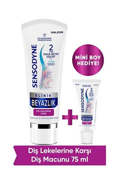Sensodyne Klinik Beyazlık Çay, Kahve ve Tütün Lekelerine Karşı Diş Macunu 75ml + Mini Boy Hediye! (15ml)