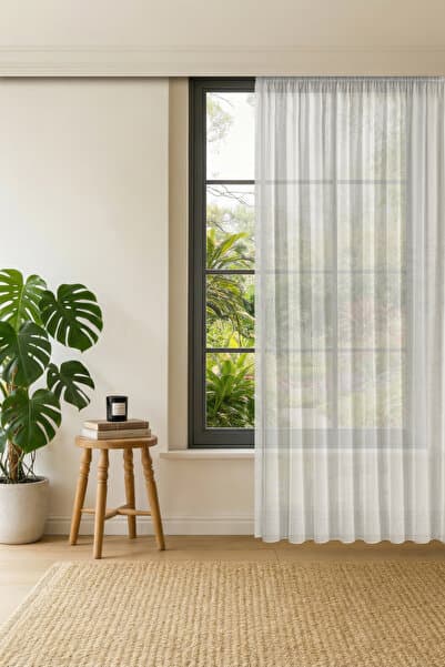 Gauze Fabric Design Lüks İpeksi Dokulu Bambu Kırışmaz Ütü Gerektirmez Ekru Sık Pile (1x3) YÜKSEK KALİTELİ TÜL PERDE