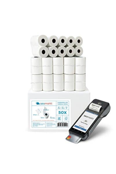 seamarkt 56x16 Termal POS Rulosu 50 Adet (5 Paket), Termal Rulo, 48 GSM, Bitme uyarı şeridi, BPA İçermez