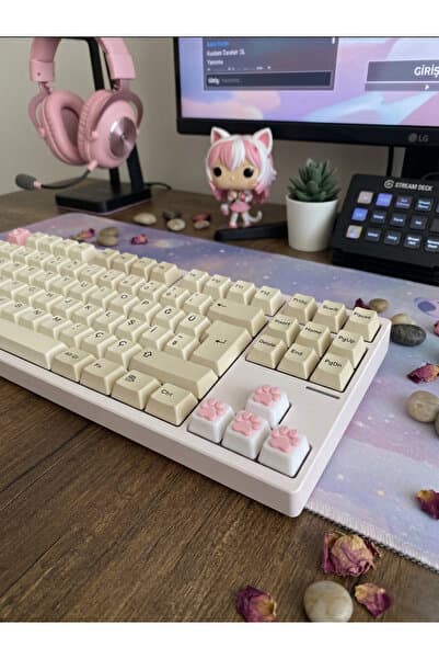 Genel Markalar Pembe Pati Desenli Keycaps 4'lü Set Klavye Tuşu,Gamer Aksesuar,Oyuncu Klavyesi, Mekanik Klavye Tuşu